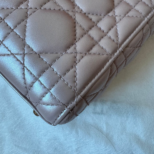Lady Dior Mini Pearlescent Pink Lambskin Leather Gold HW Chain Strap
