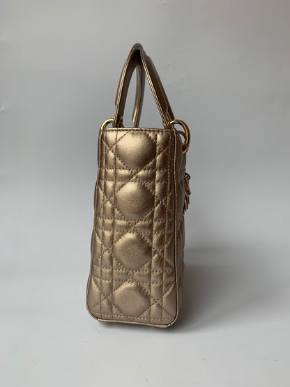 Sold Lady Dior ABCdior Small Champagne Gold and Metallic Cannage Lambskin Handbag