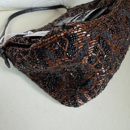 Fendi Mini Mamma Baguette Brown Glitter Beads Floral Embroidery