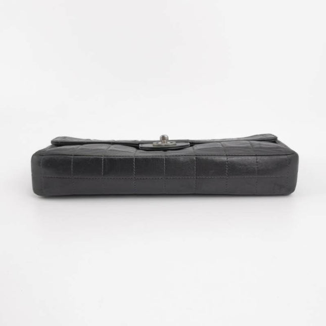 Chanel East West Chocolate Bar Black Leather Silver Hardware, 2000-2002