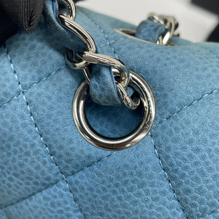 Chanel Timeless Classic Flap Medium Light Blue Caviar Leather Silver Hardware