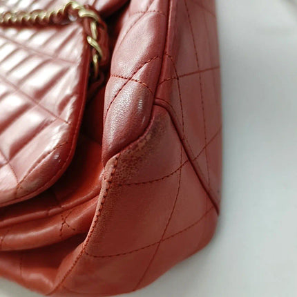 Sold Chanel Classic Flap 2009 Maxi Red Lambskin Leather Gold-tone Hardware