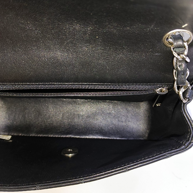 Chanel Classic Flap Rectangular Mini Black Lambskin Leather Silver Hardware