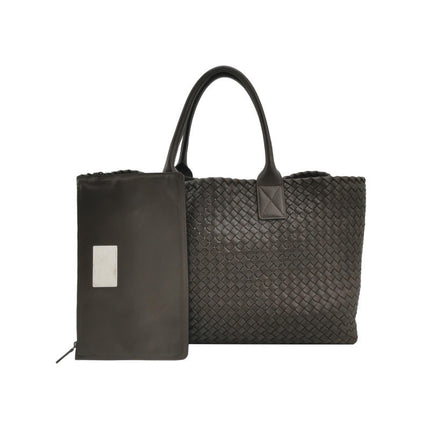 Bottega Veneta Cabat Large Intreccio Leather Tote Bag Dark Chocolate Brown with Pouch-Luxbags