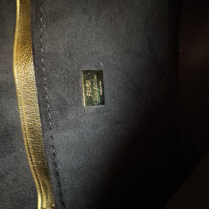 Fendi Nano Baguette Charm Gold Shiny Leather with Black Paints