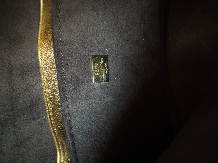 Fendi Nano Baguette Charm Gold Shiny Leather with Black Paints