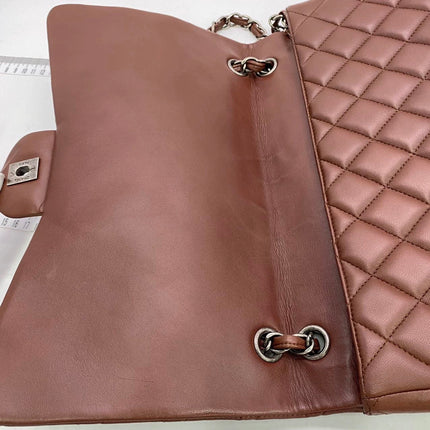 Chanel Classic Flap Maxi Chocolate Brown Lambskin Leather Single Flap Silver Hardware