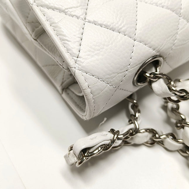 Chanel Classic Flap Medium 2008 White Caviar Leather Silver Hardware