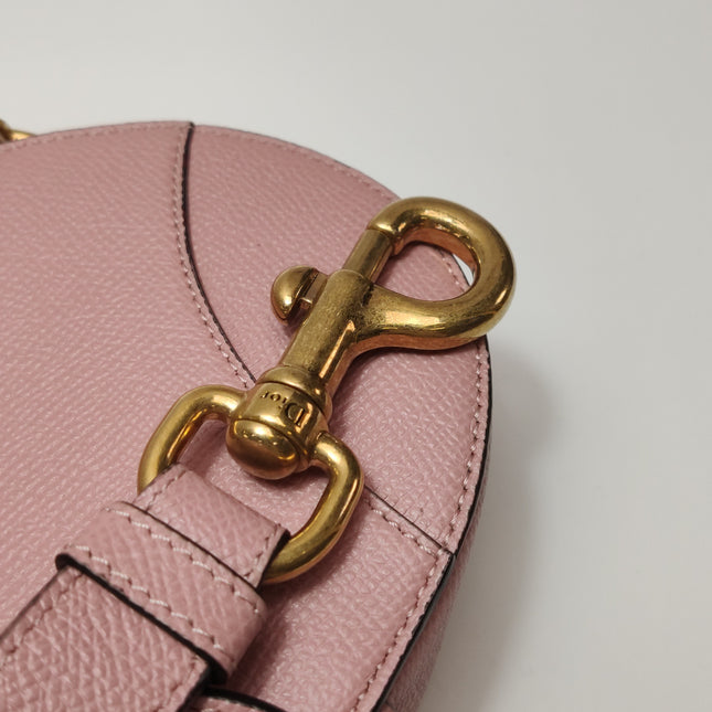 Dior Saddle Mini Cherry Blossom Pink Grained Leather GHW with Strap