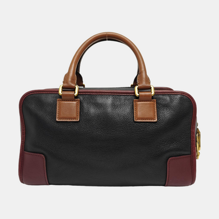 Loewe Amazona 29 Tricolor Black Burgundy Brown Leather Top Handle Bag