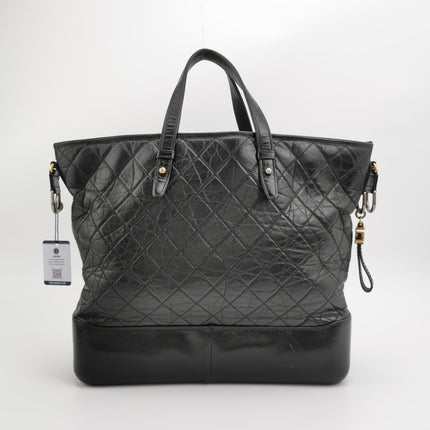 Chanel Gabrielle Large Tote Black Crumbled Calfskin Leather Silver Hardware
