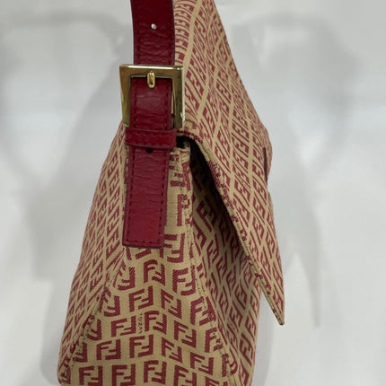 Fendi Mamma Baguette Red Classic Zucchino Monogram Shoulder Bag