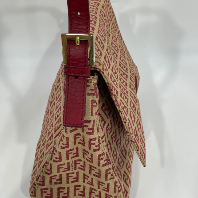 Fendi Mamma Baguette Red Classic Zucchino Monogram Shoulder Bag