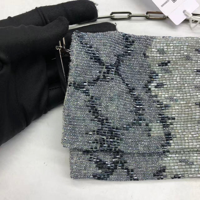 Gucci by Tom Ford Grey Blue Beaded Snake-skin Pattern Chain Shoulder Bag S/S 2000