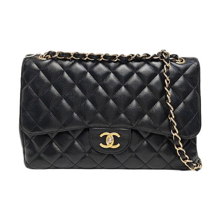 Chanel Classic Flap Jumbo 2012 Black Caviar Leather Double Flap Gold Hardware-Luxbags