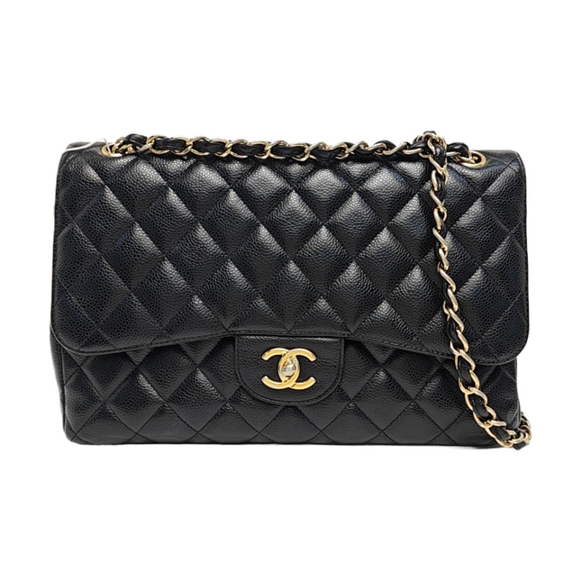 Chanel Classic Flap Jumbo 2012 Black Caviar Leather Double Flap Gold Hardware-Luxbags