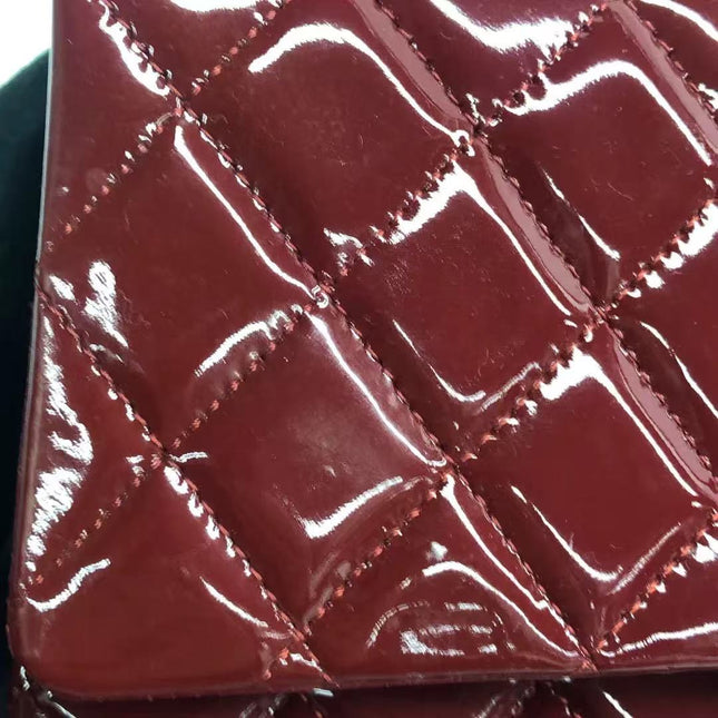 Chanel Classic Flap Medium 2012 Red Burgundy Patent Leather Silver Hardware