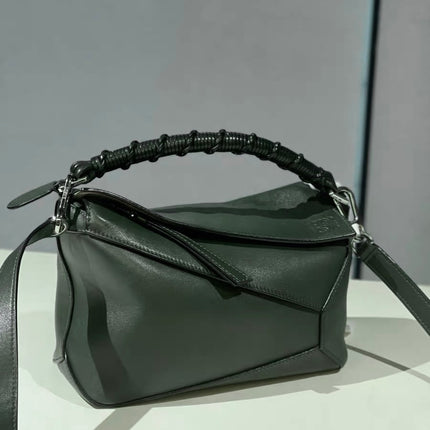 Loewe Puzzle Edge Braided Handle Small Dark Green Nappa Calfskin leather Crossbody bag