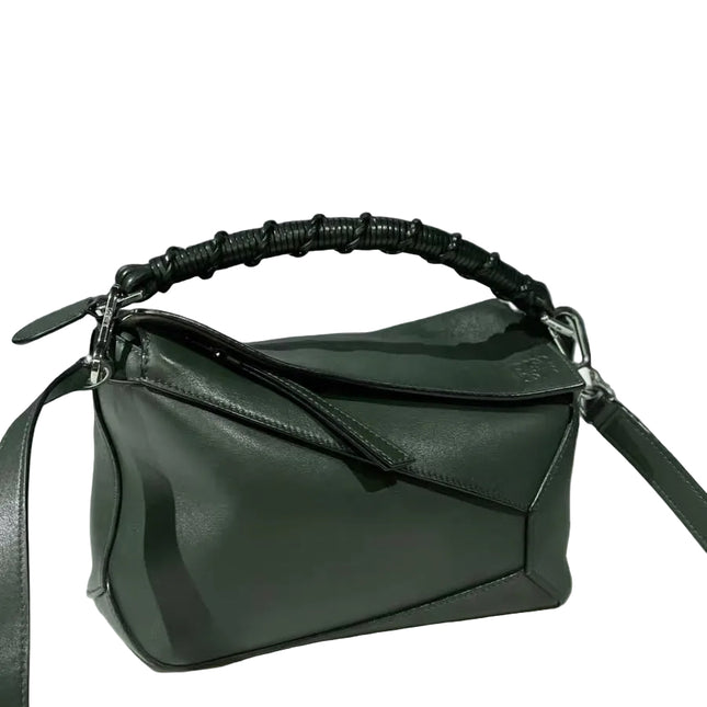 Loewe Puzzle Edge Braided Handle Small Dark Green Nappa Calfskin leather Crossbody bag-Luxbags