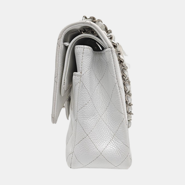 Chanel Classic Flap Medium 2008 White Caviar Leather Silver Hardware