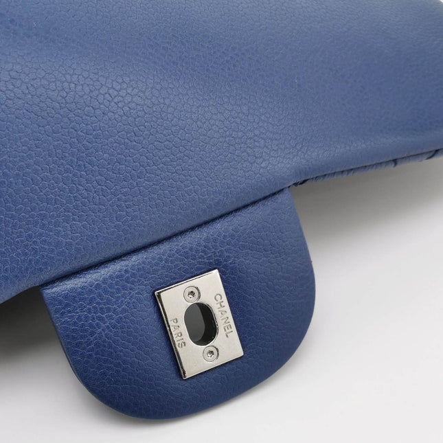 Sold Chanel Classic Flap Large Navy Blue Caviar Leather Silver-tone Hardware