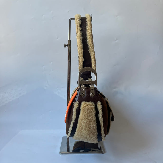 Dior Flight Medium Shoulder Bag Tan Brown Shearling