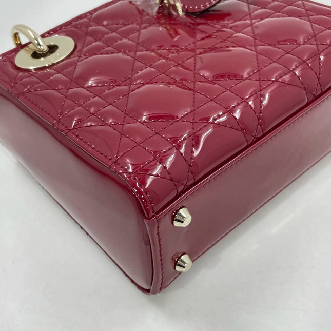 Lady Dior Mini Handbag Burgundy Red Patent Leather Gold-tone Chain Strap 2020 Suede Interior