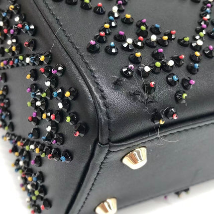 Lady Dior Mini Black Calfskin Leather with Multicolor Crystals Gold Hardware