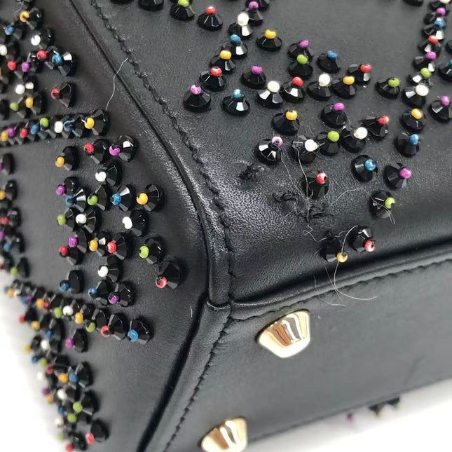 Lady Dior Mini Black Calfskin Leather with Multicolor Crystals Gold Hardware