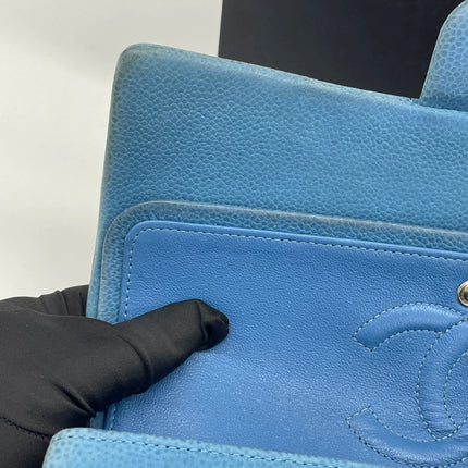 Chanel Timeless Classic Flap Medium Light Blue Caviar Leather Silver Hardware