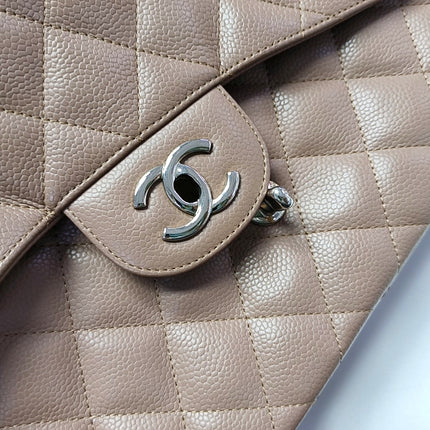 Chanel Classic Flap Jumbo 2009 Coffee Brown Caviar Leather Single Flap Silver Hardware