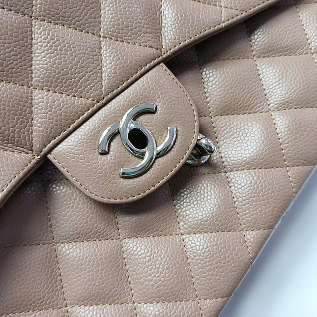 Chanel Classic Flap Jumbo 2009 Coffee Brown Caviar Leather Single Flap Silver Hardware