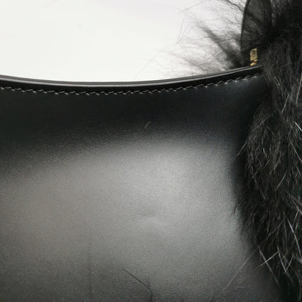 FENDI O Lock Black Leather and Faux Fur Shoulder Bag