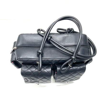 Chanel Cambon Multi-pocket Ligne Reporter Bag Medium Black CC on Black Calfskin Leather