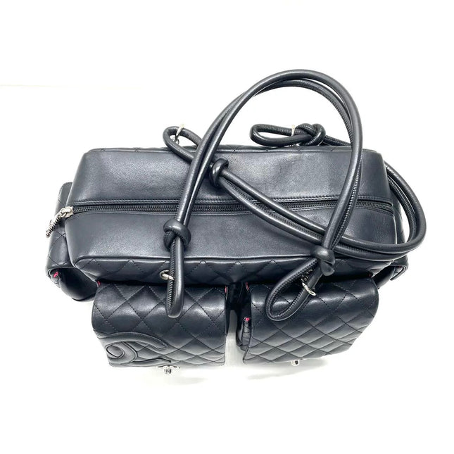 Chanel Cambon Multi-pocket Ligne Reporter Bag Medium Black CC on Black Calfskin Leather