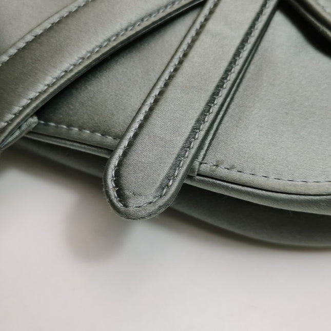 Sold Dior Saddle Mini Silk Blue Grey with Crystal Embedded Buckles