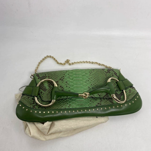 Sold Gucci Horsebit 1955 Green Crocodile Skin Shoulder Bag Large