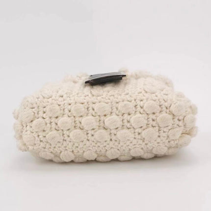 Sold Fendi Baguette Bag White Wool Pompom Shoulder Bag