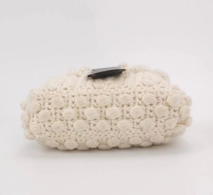 Sold Fendi Baguette Bag White Wool Pompom Shoulder Bag