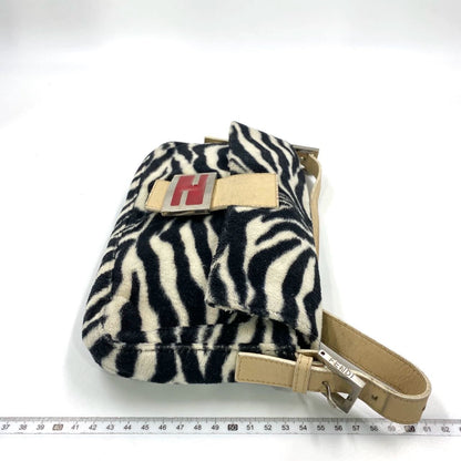 Fendi Baguette Black and White Zebra Print Fleece Red Buckle