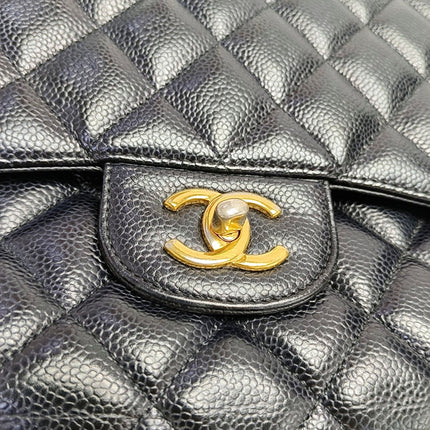 Chanel Classic Flap Jumbo 2012 Black Caviar Leather Double Flap Gold Hardware