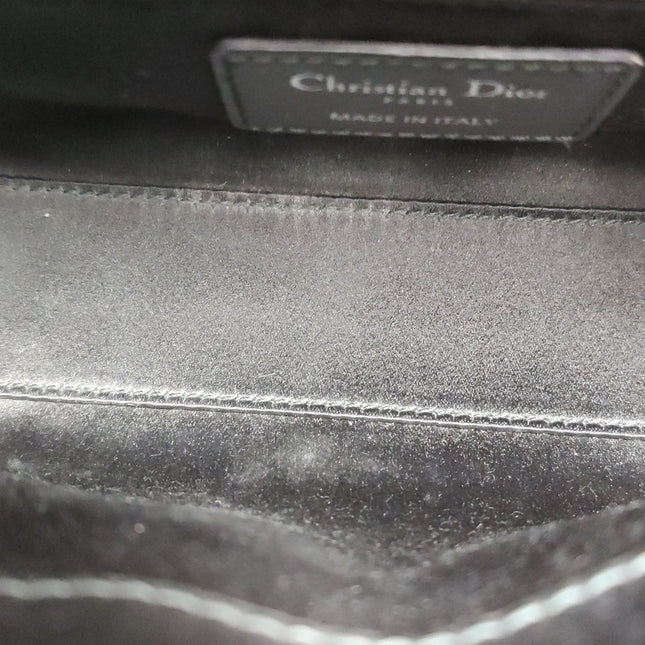 Lady Dior Mini Black Silk with Crystals Silver Hardware