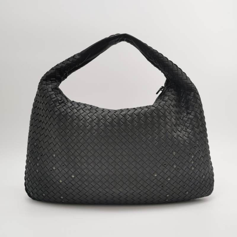 Sold Bottega Veneta Intrecciato Hobo Bag Medium Black leather with Metal Studs 45cm