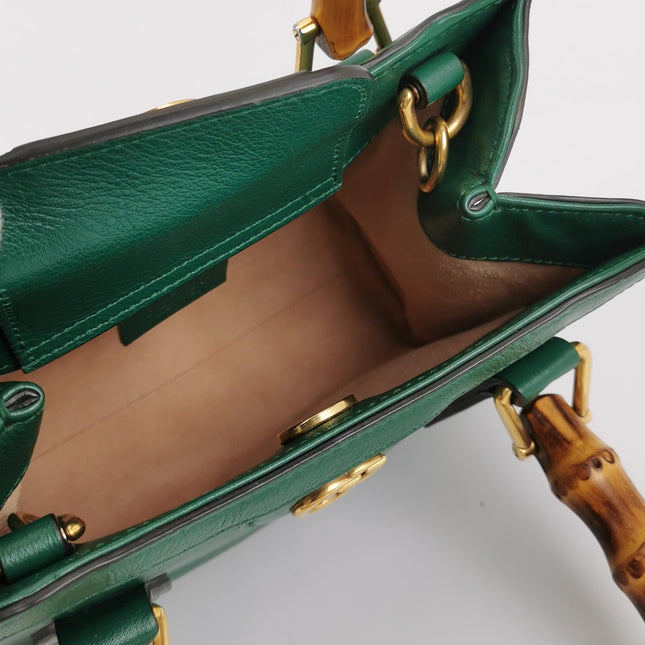 Gucci Diana Mini Green Leather Bag Bamboo Handle with Strap
