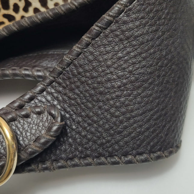 Gucci Jackie Vintage Large Leopard Print Pony-style Calfskin Brown Leather Shoulder Bag