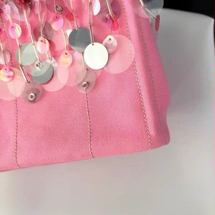 Prada Canape Small Pink Canvas with Sequins Top Handle Bag with Strap Rare