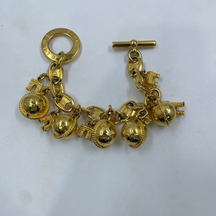 Celine 1990s Gold-tone Triomphe Planet Link Charm Bracelet