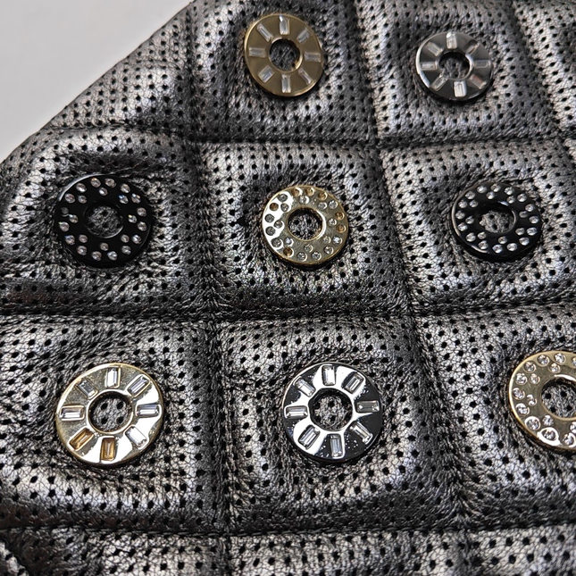 Chanel Paris-Dubai Jumbo Grey Perforated Lambskin Leather with Buttons Gold Hardware