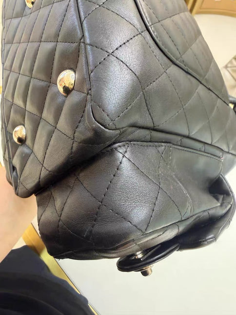 Chanel Cambon Multi-pocket Ligne Reporter Bag Large Black Calfskin Leather White Logo