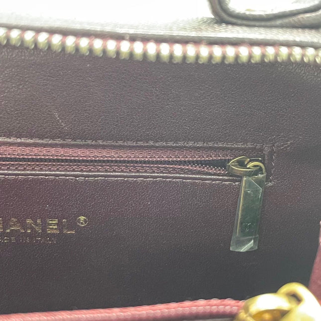 Chanel Filigree Medium Vanity Case Iridescent Burgundy Caviar Leather Top Handle with Chain